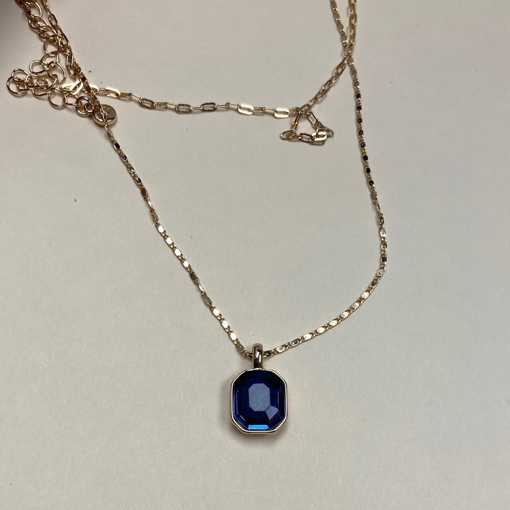 LC Lauren Conrad Gold Double-Layer Necklace with Blue Gem Pendant